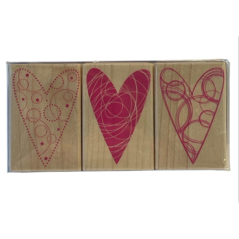 Hero Arts "Fancy Hearts" Wood Mounted‎ Rubber Stamp Set Hearts Love 3-Piece